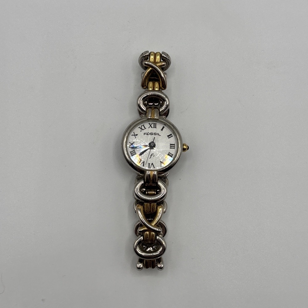 Fossil‎ DC-9696 Quartz Watch Bracelet  Roman Numerals Rare Two Tone *UNTESTED*